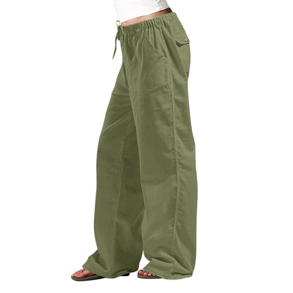 Bovemsi Women's Casual Pants Womens Solid Color Loose Pockets Elastic Belt Waist Long Trousers Beach Trousers