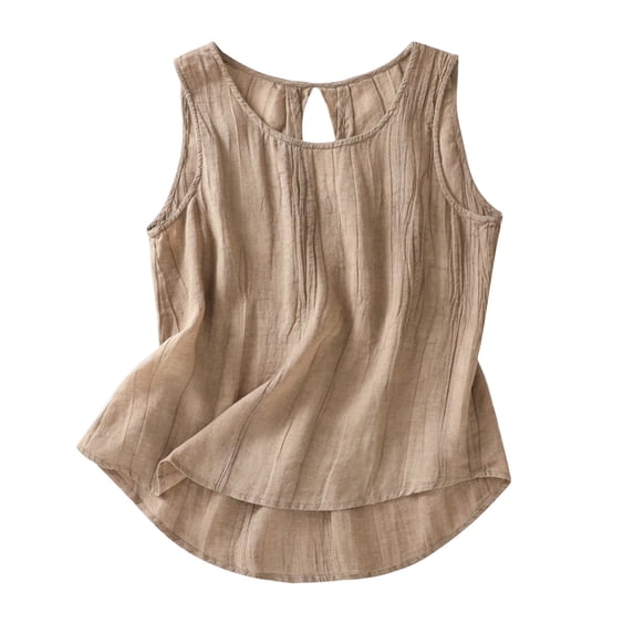 Bovemsi Women's Cotton Linen Camisole - Solid Color Pleated Sleeveless Vest, Versatile Outer/Inner Wear, Base Layer for Under Clothes