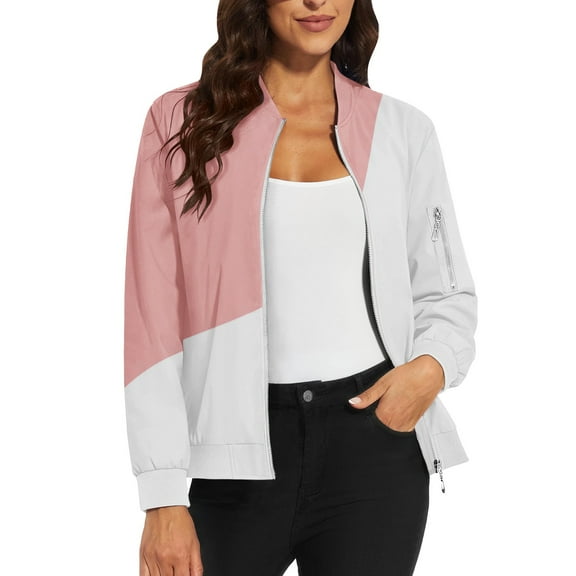 Bovemsi Women's Floral Bomber Jacket 2025 Causal Zip Up Coats Long Sleeve Stand Collar Fall Jackets Lightweight Outerwear Tops Light Jackets