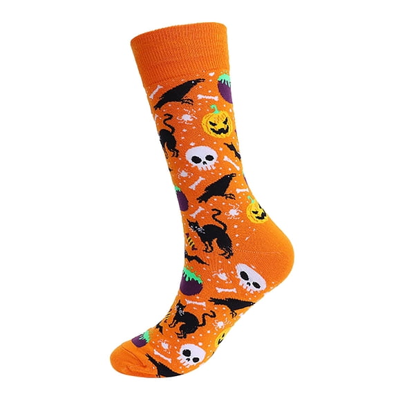 Bovemsi Women‘s Grip Socks Fuzzy Pumpkin Bat Long Cotton Socks Halloween Fall Orange Running Socks Womens