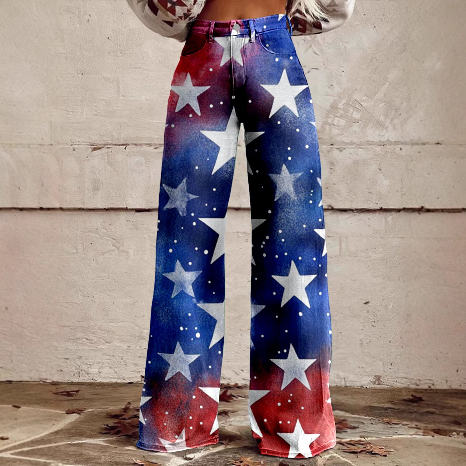 Floral Printed High-Waisted Pockets Flared Pants Jean Pants Bottoms