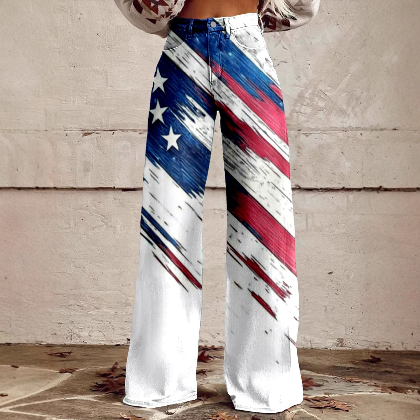 Flared Pants Floral Printed High-Waisted Pockets Jean Pants Bottoms