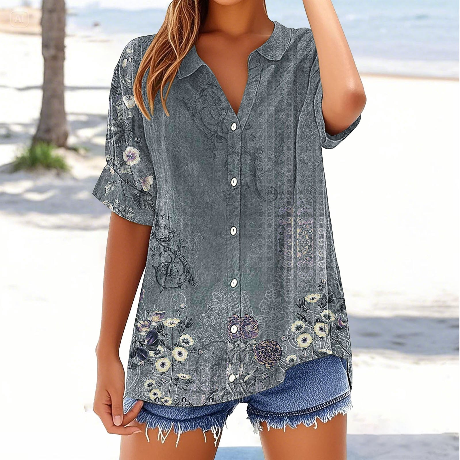 Women's Casual Solid Color Lapel Long Sleeve Button Cotton and Linen Shirt