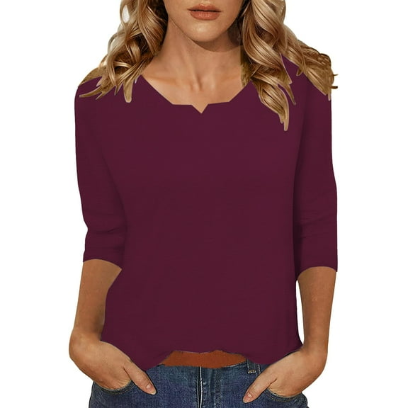 Bovemsi Women's Long Sleeve Tops 3/4 Length Tunic Casual V Neck Shirts Basic Tees Business Work Blouses Summer Fall 2025 Clothes Long Sleeve Blouse