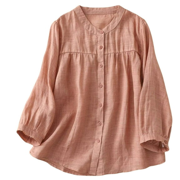 Bovemsi Women's Long Sleeve Tops 3/4 Linen Shirts 2025 Cotton Summer Retro Embroidered Boho Casual Trendy Vacation Blouse Long Sleeve Blouse