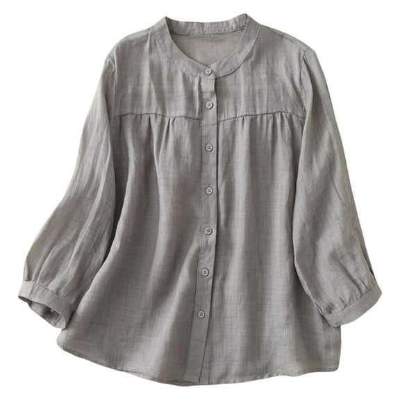 Bovemsi Women's Long Sleeve Tops 3/4 Linen Shirts 2025 Cotton Summer Retro Embroidered Boho Casual Trendy Vacation Blouse Long Sleeve Blouse