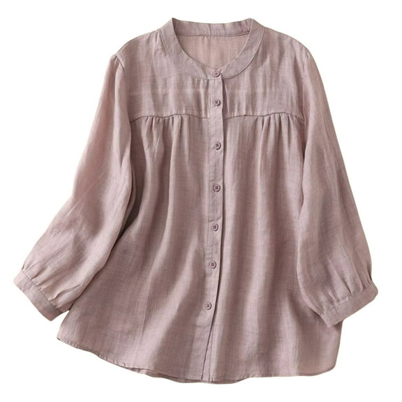 Bovemsi Women's Long Sleeve Tops 3/4 Linen Shirts 2025 Cotton Summer Retro Embroidered Boho Casual Trendy Vacation Blouse Long Sleeve Blouse