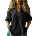 thumbnail image 1 of Bovemsi Women's Long Sleeve Tops Baggy Cotton Linen Stylish Print Blouse Plus Size V Neck T Shirt Long Sleeve Blouse, 1 of 4