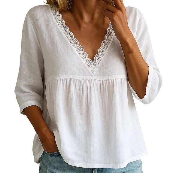 Bovemsi Women's Long Sleeve Tops Casual 7 Quarter Lace V Neck Pullover Multi Color shirt Long Sleeve Blouse