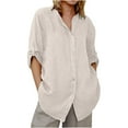 thumbnail image 1 of Bovemsi Women's Long Sleeve Tops Linen Button Down Shirts Dress Shirt Casual Collared Cotton Up Oversized Blouses Long Sleeve Blouse, 1 of 6