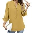thumbnail image 1 of Bovemsi Women's Long Sleeve Tops Loose Shirt Top Stand Solid Color Collar Casual Long Sleeve Blouse, 1 of 9