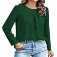thumbnail image 1 of Bovemsi Women's Long Sleeve Tops Round Neck Wrinkled Casual Outgoing Shirt Top Long Sleeve Blouse, 1 of 5