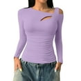 thumbnail image 1 of Bovemsi Women's Long Sleeve Tops Sleeved Shirt Ribbed Pullover Asymmetrical Neck Sexy Tight Casual Basic Long Sleeve Blouse, 1 of 6