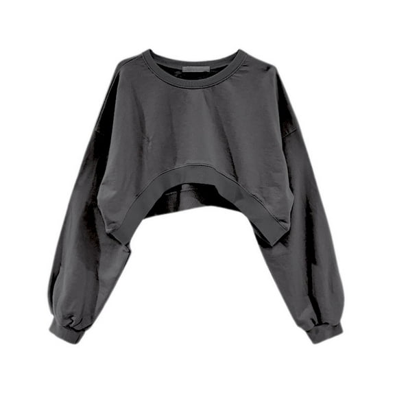 Bovemsi Women's Long Sleeve Tops Solid Color Round Neck Short Sweatshirt Long Sleeve Blouse