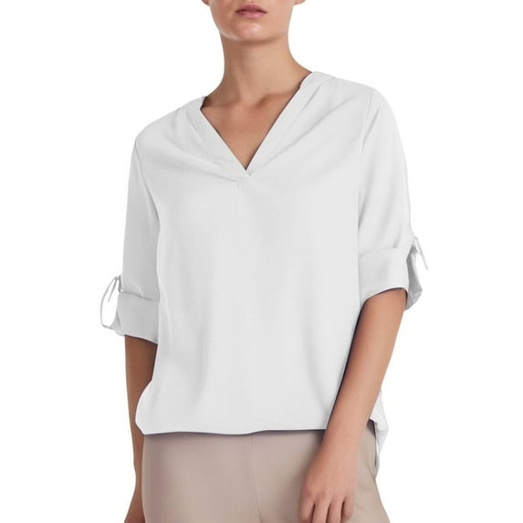 Bovemsi Women's Long Sleeve Tops Solid Color V Neck Pullover Chiffon Sleeved Shirt Long Sleeve Blouse