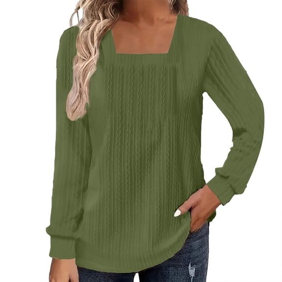 Bovemsi Women's Long Sleeve Tops Striped Square Neck Knitted Sleeved Top Clothing Long Sleeve Blouse