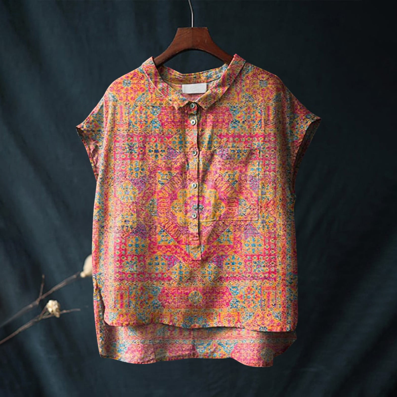 Plain Ruffle Sleeve Buttoned Plus Size Boho Top