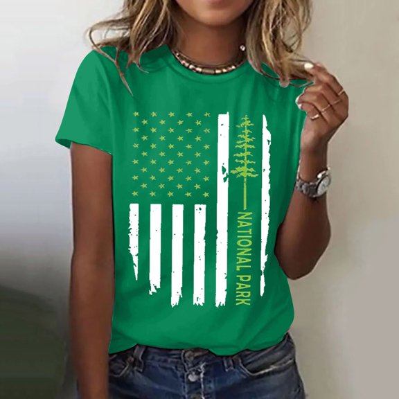 Bovemsi Women's Round Neck Printed T Shirt Casual Short Sleeve Women's Round Neck Printed T Shirt, Green Women's Summer Short Sleeve T-Shirts, XXL