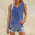 thumbnail image 1 of Bovemsi Women's Short Sleeved T Shirt Print Vest 2025 Loose Casual V Neck Shirt Flowing Sleeveless Summer Top, Blue Women's Summer Tank Tops, XXL, 1 of 5