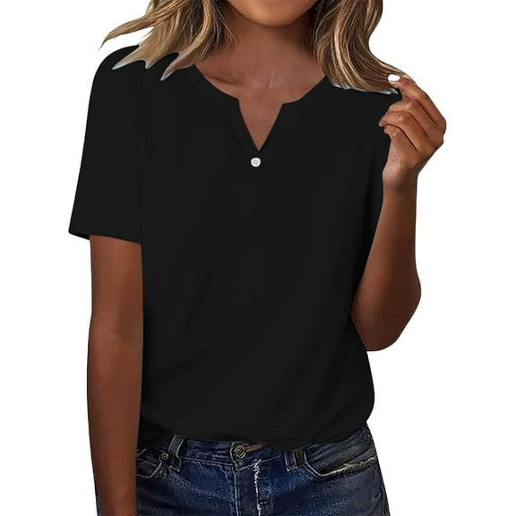 Bovemsi Women's Short Sleeved T Shirt V Neck Top Fashionable Casual Short Sleeved Shirt, Black Women's Summer Short Sleeve T-Shirts, XL