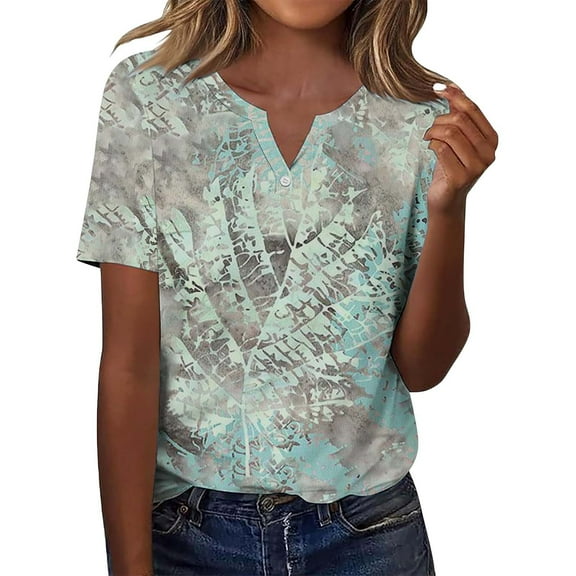 Bovemsi Women's Short Sleeved T Shirt V Neck Top Fashionable Casual Short Sleeved Shirt, Blue Women's Summer Short Sleeve T-Shirts, S