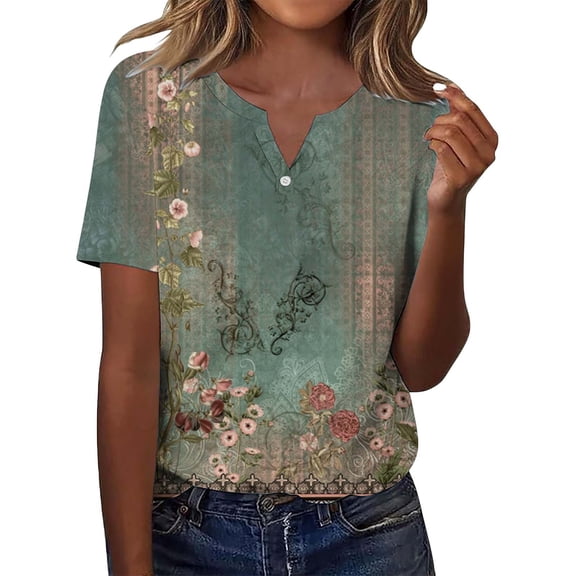 Bovemsi Women's Short Sleeved T Shirt V Neck Top Fashionable Casual Short Sleeved Shirt, Green Women's Summer Short Sleeve T-Shirts, L