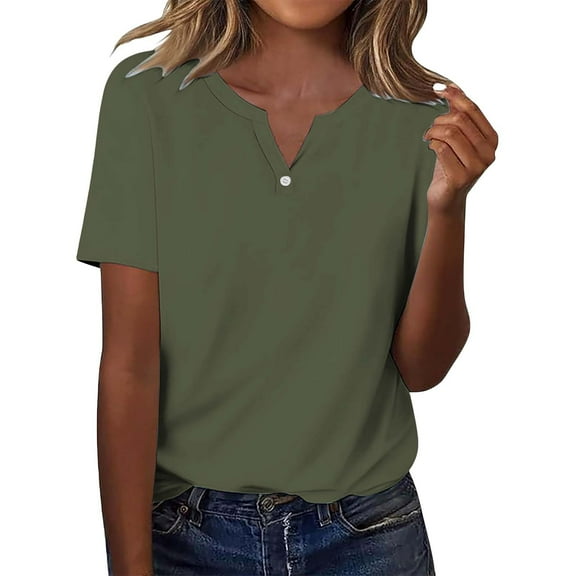 Bovemsi Women's Short Sleeved T Shirt V Neck Top Fashionable Casual Short Sleeved Shirt, Green Women's Summer Short Sleeve T-Shirts, M