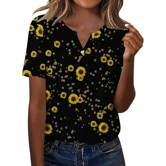 Bovemsi Women's Short Sleeved T Shirt V Neck Top Fashionable Casual Short Sleeved Shirt, Yellow Women's Summer Short Sleeve T-Shirts, 3XL
