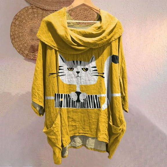 Bovemsi Women's Solid Color Draped Neck 3/4 Sleeve Linen Feel Top - Soft Polyester Blend with Functional Pockets - All-Season Casual Blouse, Khaki, One Size