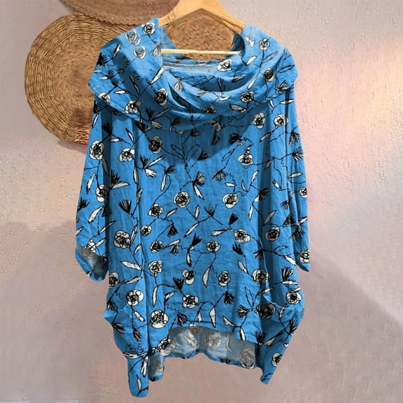 Bovemsi Women's Solid Color Draped Neck 3/4 Sleeve Linen Feel Top - Soft Polyester Blend with Functional Pockets - All-Season Casual Blouse, Pink, One Size