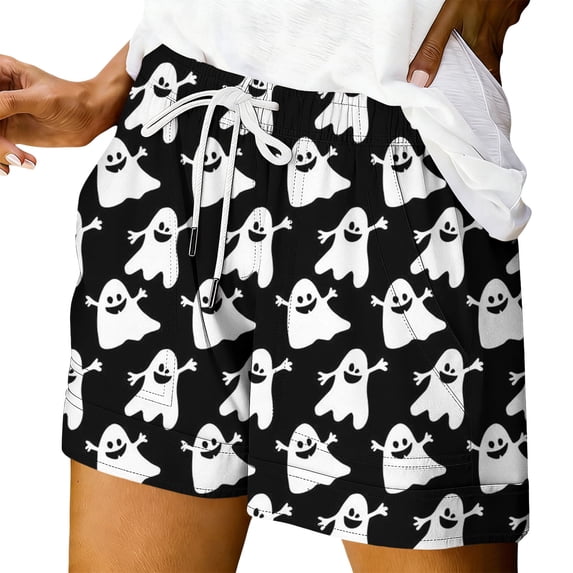 Bovemsi Women's Sports & Recreation Shorts Palazzo Pants for Women Black Halloween Themed Printed Comfort Shorts M