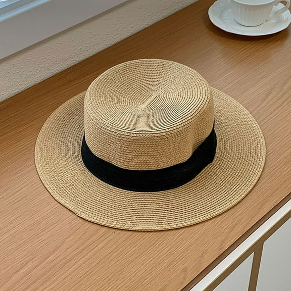 Bovemsi Women's Straw Woven Beach Sun Hat – Wide Brim Straw Sunshade for Summer Vacations, Yellow, One Size