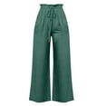 thumbnail image 1 of Bovemsi Women's Summer Linen High Waist Wide Leg Pants - Elastic Waist Ruffle Trousers with Pockets, Green, XL, 1 of 2