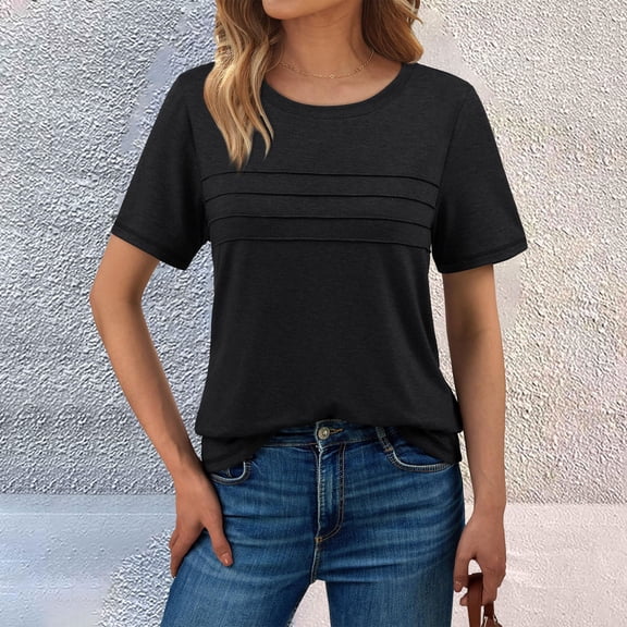 Bovemsi Women's Summer Short Sleeve Shirts Trendy T Shirts Casual Blouses 2025 Crew Neck Tunic Beach Fashion Tops, Black Women's Summer Short Sleeve T-Shirts, L