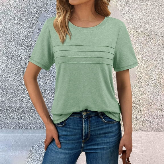 Bovemsi Women's Summer Short Sleeve Shirts Trendy T Shirts Casual Blouses 2025 Crew Neck Tunic Beach Fashion Tops, Green Women's Summer Short Sleeve T-Shirts, L