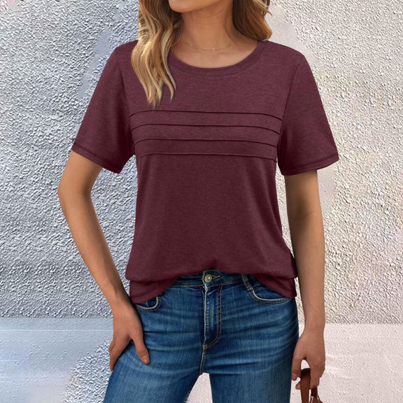 Bovemsi Women's Summer Short Sleeve Shirts Trendy T Shirts Casual Blouses 2025 Crew Neck Tunic Beach Fashion Tops, Red Women's Summer Short Sleeve T-Shirts, XXL