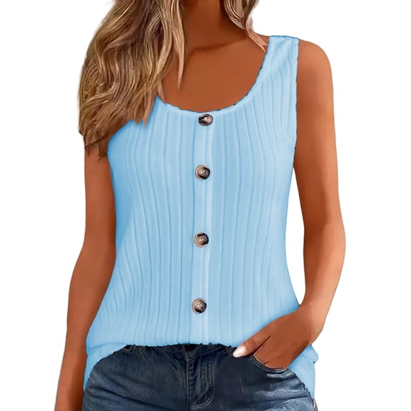 Bovemsi Women's Tanks & Camis 2025 New Ribbed Tank Top Round Neck Button Knitted Camisoles for Under Clothes