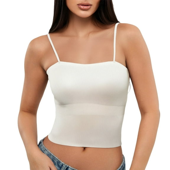 Bovemsi Women's Tanks & Camis Camisole Tops Sleeveless Adjustable Spaghetti Strap Tank Y2K Basic Shirts White Camisole