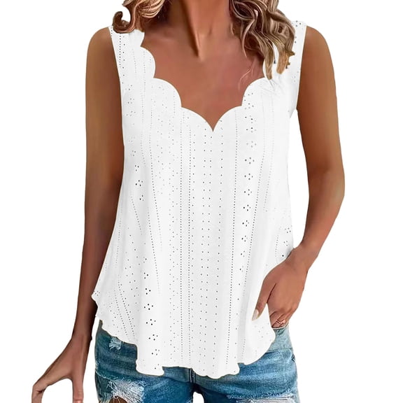 Bovemsi Women's Tanks & Camis Casual Solid Color Scallop V Neck Vest Comfortable And Breathable T Shirt White Camisole