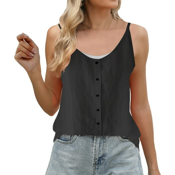 Bovemsi Women's Tanks & Camis Cotton Linen Camisole Tops Spaghetti Strap Loose Fit Tank Top Summer 2025 Casual Sleeveless Shirts Black Camisole
