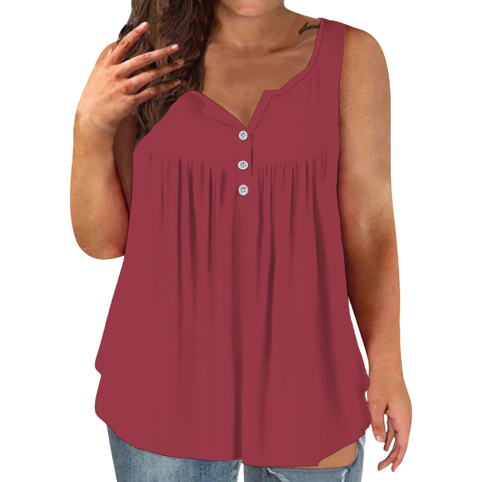 WEAREWE Women's Loose Fit Tank Tops - U-Neck Sleeveless Tunic Tees For Summer - View #3