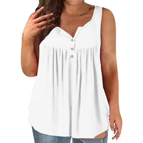 Bovemsi Women's Tanks & Camis Plus Size Summer Vest Loose Fit Round Neck Button Front Casual Top White Camisole