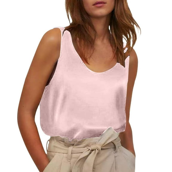 Bovemsi Women's Tanks & Camis Satin Sleeveless Top Round Neck Trade Color Ding Loose Vest Camisoles for Under Clothes