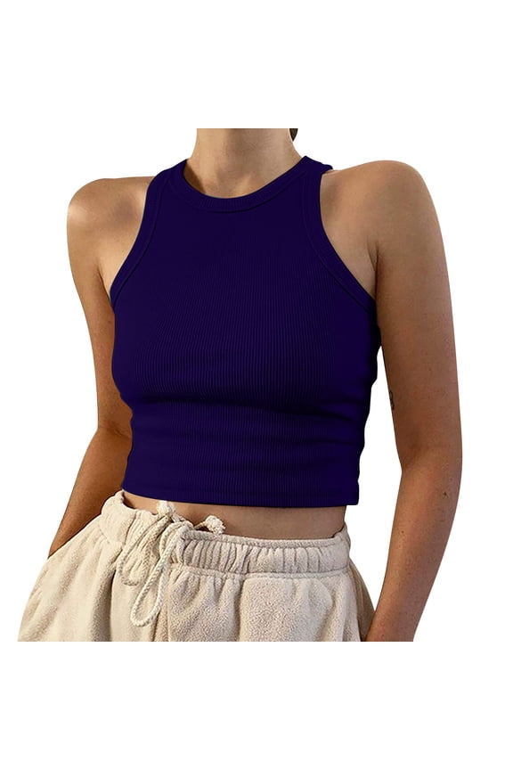 Women's Tanks & Camis Sleeveless Color Tops Solid Tank Short Round Neck Vest Blouse Camisoles for Under Clothes