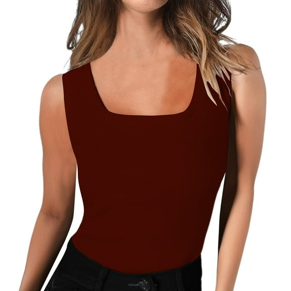 Bovemsi Women's Tanks & Camis Spring And Summer Square Neck Solid Color Stripe Waist Slimming Sleeveless Vest Suspender Camisoles for Under Clothes