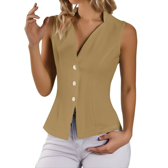 Bovemsi Women's Tanks & Camis Summer Casual Three Button Solid Color Sleeveless Vest Suit Camisoles for Under Clothes