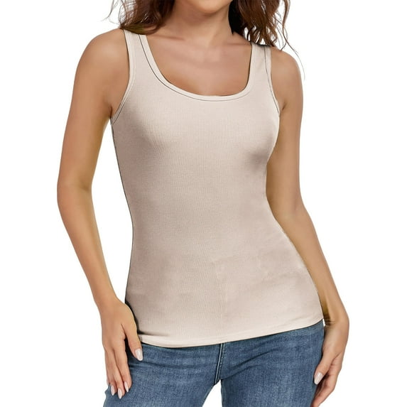 Bovemsi Women's Tanks & Camis Tank Top Summer Sleeveless Neck Ribbed Workout Tops Slim Basic Tee Shirts White Camisole