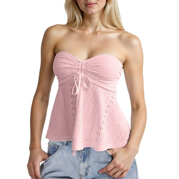 Bovemsi Women's Tanks & Camis Tie Front Ruched Tube Top Strapless Flared Peplum Bandeau Tops Camisoles for Under Clothes