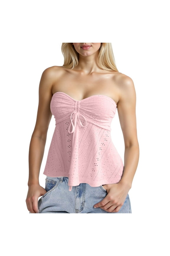 Women's Tanks & Camis Tie Front Ruched Tube Top Strapless Flared Peplum Bandeau Tops Camisoles for Under Clothes