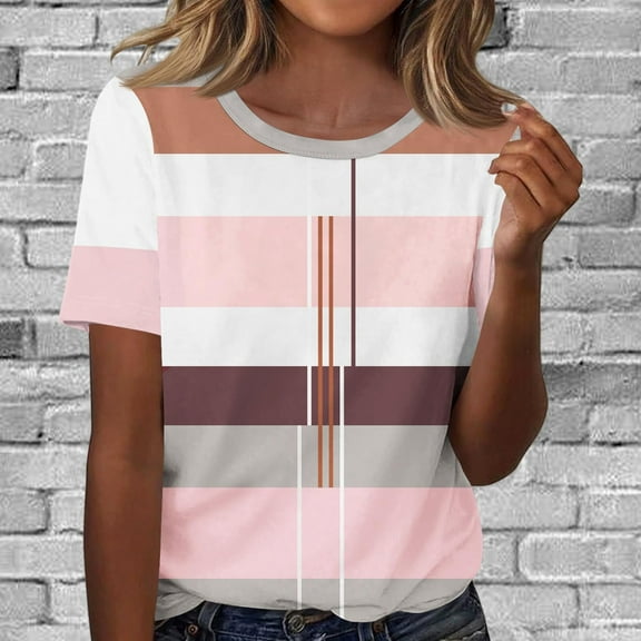 Bovemsi Women's Tops Summer Short Sleeve Crew Neck Shirts Casual Blouses for Women, Gray Women's Summer Short Sleeve T-Shirts, L